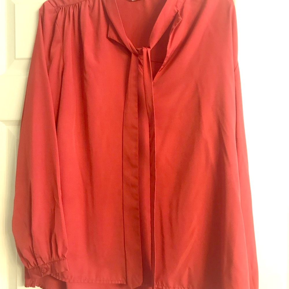 Long sleeve blouse with tie accent at neck